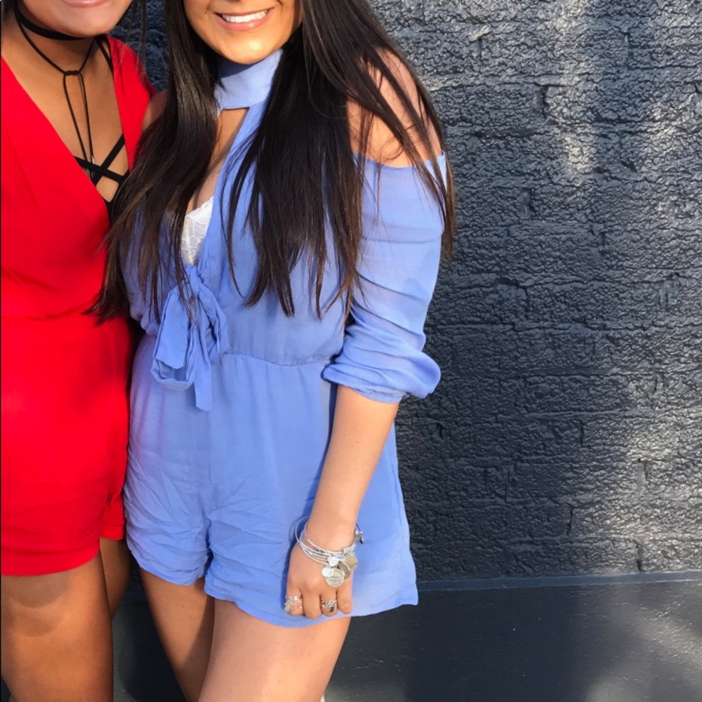 Dusty Blue Front Tie Romper